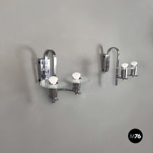 画像をギャラリービューアに読み込む, Double light appliques in metal and glass, 1920s