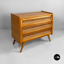 Charger l'image dans la galerie, Chest of drawers in wood and rattan, 1960s