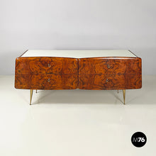 Charger l'image dans la galerie, Chest of drawers in wood, glass and brass, 1950s