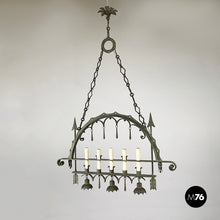 Charger l'image dans la galerie, Chandelier with eight lights in wrought iron, 1930s