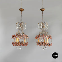 Load image into Gallery viewer, Chandeliers in pink glass and brass, early 1900s