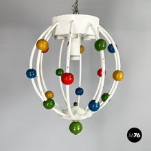 画像をギャラリービューアに読み込む, White iron chandelier with colored spheres, 1940s