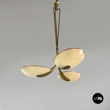 画像をギャラリービューアに読み込む, Chandelier in glass and brass, 1950s