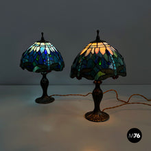 Load image into Gallery viewer, Table lamps in colored glass and brass, 1980s