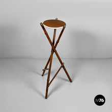 Load image into Gallery viewer, Pedestal in brown leather and bamboo, 1930s