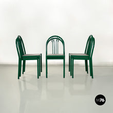画像をギャラリービューアに読み込む, Green metal and grey straw chairs, 1980s
