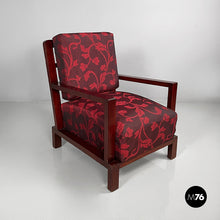 画像をギャラリービューアに読み込む, Armchair in wood and red fabric, 1930s