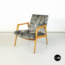 Load image into Gallery viewer, Armchair in wood, green and white velvet, 1960s