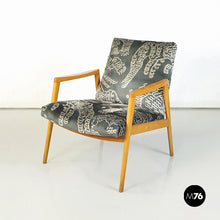 Load image into Gallery viewer, Armchair in wood, green and white velvet, 1960s