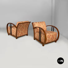 Load image into Gallery viewer, Armchairs in wood and fabric, 1930s