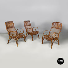 Load image into Gallery viewer, Armchairs with armrest in rattan, 1960s