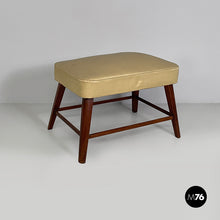 Carica l'immagine nel visualizzatore di Gallery, Pouf in wood and beige satin, 1940s