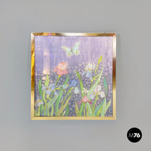 将图片加载到图库查看器,Canvas painting with flowers and butterfly, 1970s