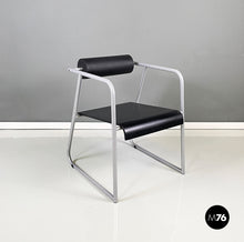 将图片加载到图库查看器,Chair in gray metal, black rubber and wood, 1980s