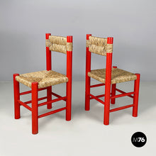 将图片加载到图库查看器,Chairs in red wood and straw, 1970s
