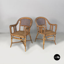 Load image into Gallery viewer, Chairs in rattan and light blue rattan, early 1900s