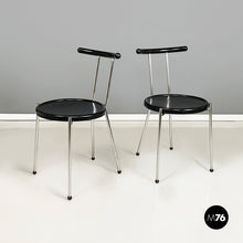 将图片加载到图库查看器,Chairs in black wood and metal rod, 1980s