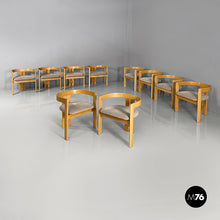 Charger l'image dans la galerie, Tub chairs in wood and beige velvet, 1980s