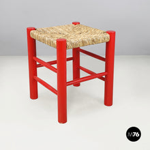 Load image into Gallery viewer, Stool in red wood and straw, 1970s