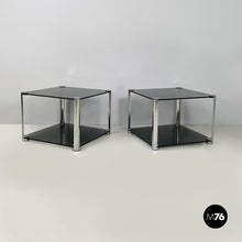 画像をギャラリービューアに読み込む, Coffee tables in smoked glass and chromed metal, 1980s