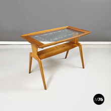 画像をギャラリービューアに読み込む, Coffee table in wood and decorated glass, 1950s
