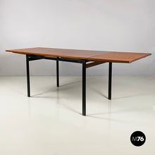 画像をギャラリービューアに読み込む, Extendable dining table in wood and black metal, 1960s
