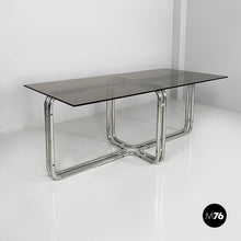 画像をギャラリービューアに読み込む, Dining table in smoked glass and steel, 1970s