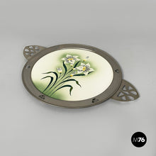 Carica l'immagine nel visualizzatore di Gallery, Tray with flowers in ceramic and metal, 1930s
