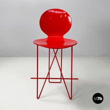 Load image into Gallery viewer, Stools in wood and red metal, 1980s
