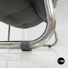 将图片加载到图库查看器,Armchairs in metal and black synthetic leather, 1970s