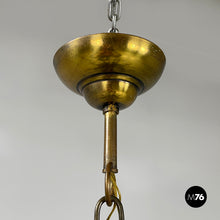 画像をギャラリービューアに読み込む, Glass drop chandelier with brass structure, 1900-1950s