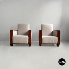 Load image into Gallery viewer, Armchairs in wood and grey velvet, 1930s