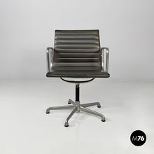 将图片加载到图库查看器,Dark grey leather office chair EA108 by Charles and Ray Eames for ICF, 1970s