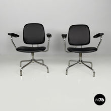 Load image into Gallery viewer, Swivel office chairs in steel and faux leather, 1960s