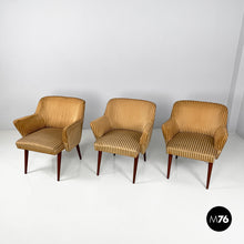 Load image into Gallery viewer, Striped fabric and wood armchairs, 1950s