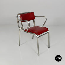 画像をギャラリービューアに読み込む, Chairs in metal and red faux leather, 1930s