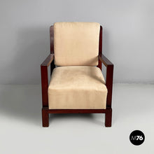 将图片加载到图库查看器,Armchair in wood and beige fabric, 1930s