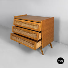Charger l'image dans la galerie, Chest of drawers in wood and rattan, 1960s