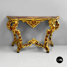 Load image into Gallery viewer, Console in gold wood with decorations, 1700s
