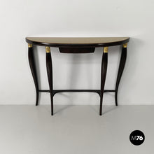Load image into Gallery viewer, Wall console in wood, brass and glass, 1940s