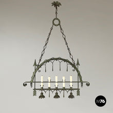 Charger l'image dans la galerie, Chandelier with eight lights in wrought iron, 1930s