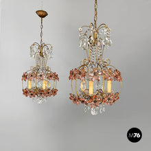 Load image into Gallery viewer, Chandeliers in pink glass and brass, early 1900s