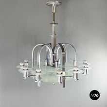 Charger l'image dans la galerie, Chandelier with twelve lights in metal and glass, 1920s