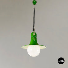 Charger l'image dans la galerie, Chandelier in green metal and plexiglass, 1970s