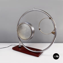 画像をギャラリービューアに読み込む, Table lamp with crafted glass, metal and wood, 1980s