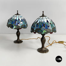 Load image into Gallery viewer, Table lamps in colored glass and brass, 1980s