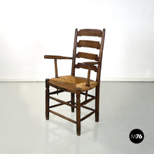 Load image into Gallery viewer, Wood and straw chair with armrests, late 1800s