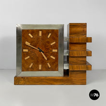 Load image into Gallery viewer, Wooden and metal table clock, 1930s