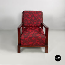 画像をギャラリービューアに読み込む, Armchair in wood and red fabric, 1930s