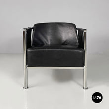将图片加载到图库查看器,Black leather and steel armchair, 1980s